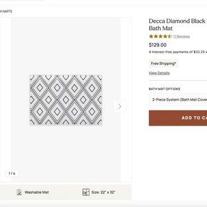 Decca Diamond Black & Cream Bath Mat (Ruggable) Mat Cover ONLY - Like New